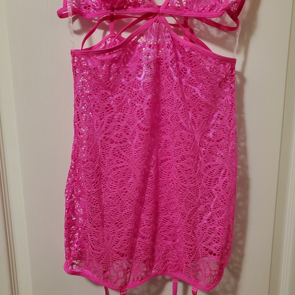 Dreamgirl Mosaic Lace Garter Slip w/ Thong Pink (Size M) - Picture 3 of 16